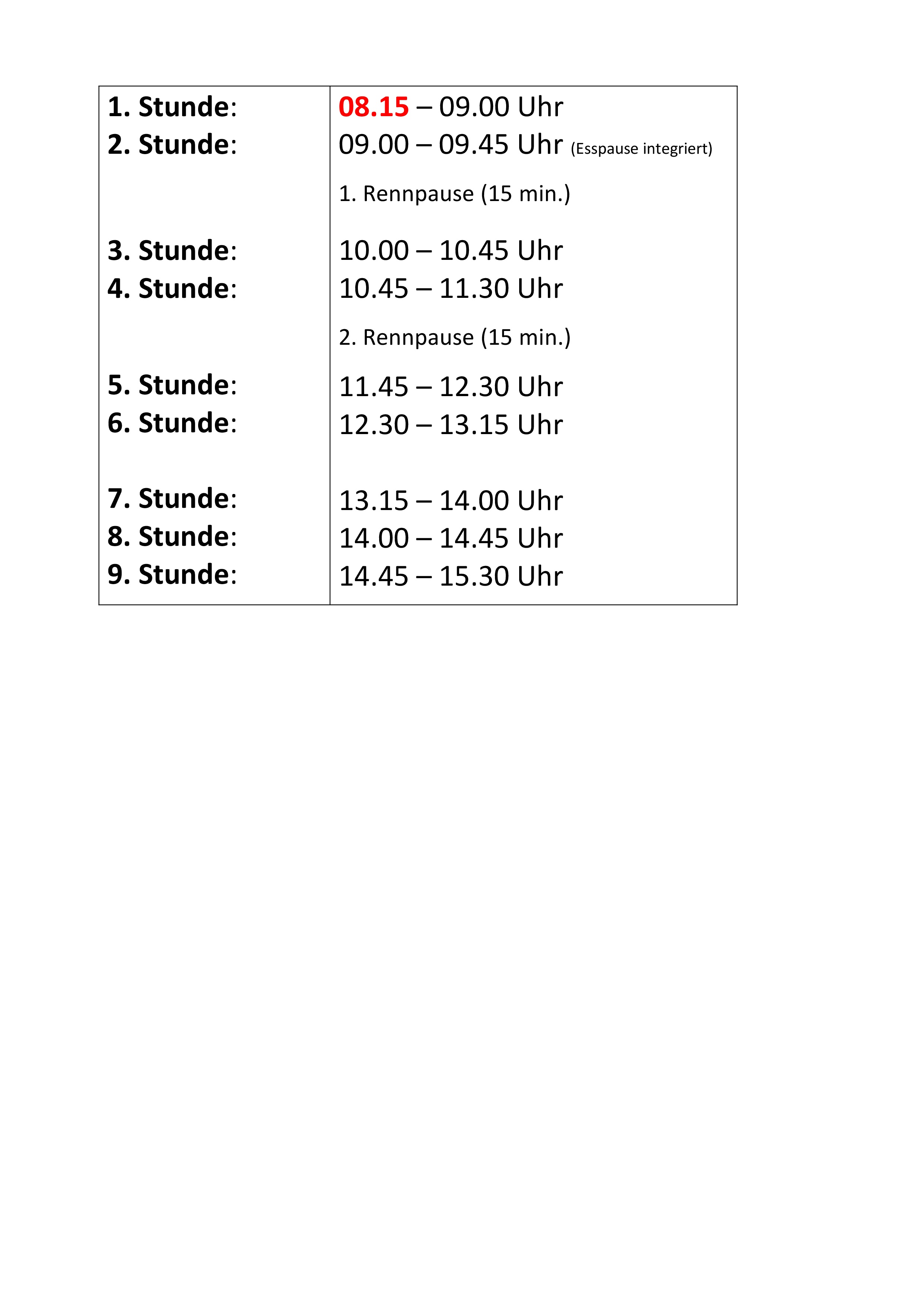 Ganztagsschule Heuchelhof Unterrichtszeiten